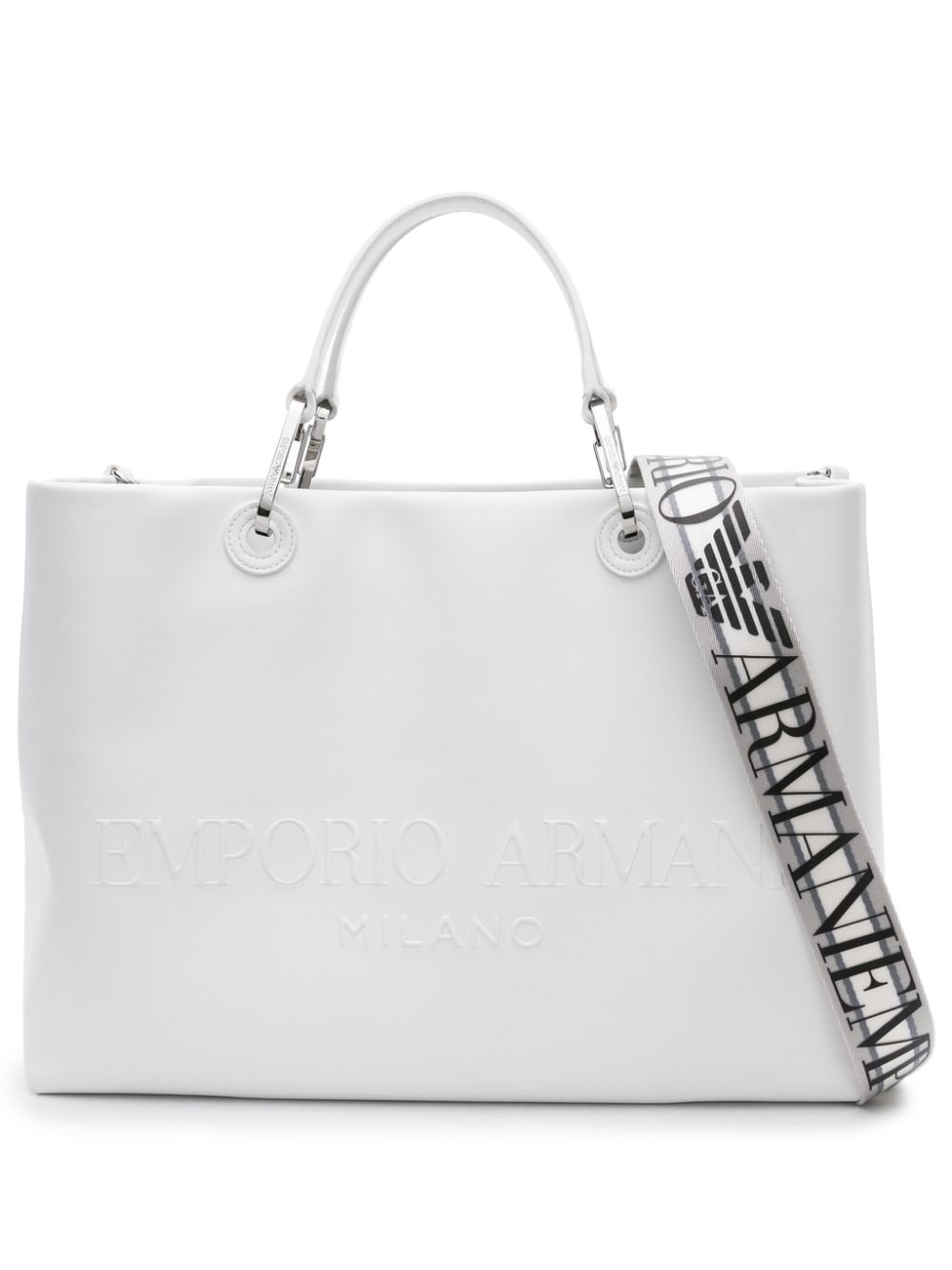 Emporio Armani logo-embossed leather tote bag - White von Emporio Armani