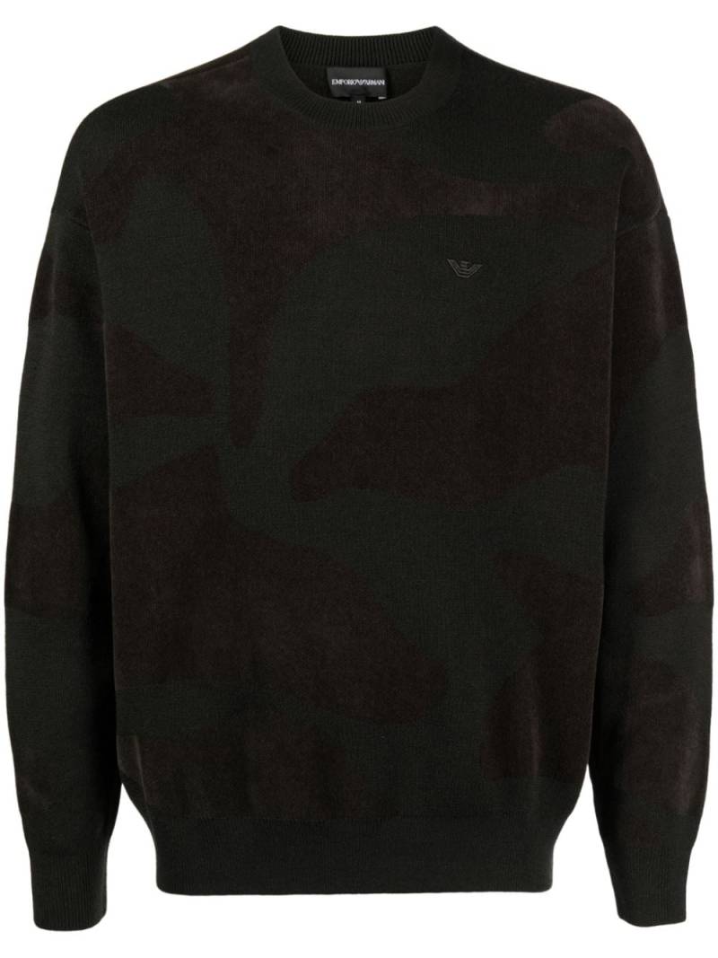 Emporio Armani logo-embroidered camouflage-pattern jumper - Green von Emporio Armani