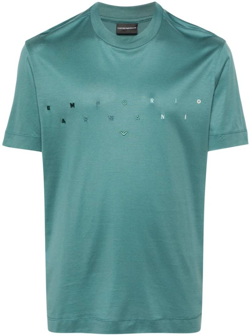 Emporio Armani logo-embroidered cotton T-shirt - Green von Emporio Armani