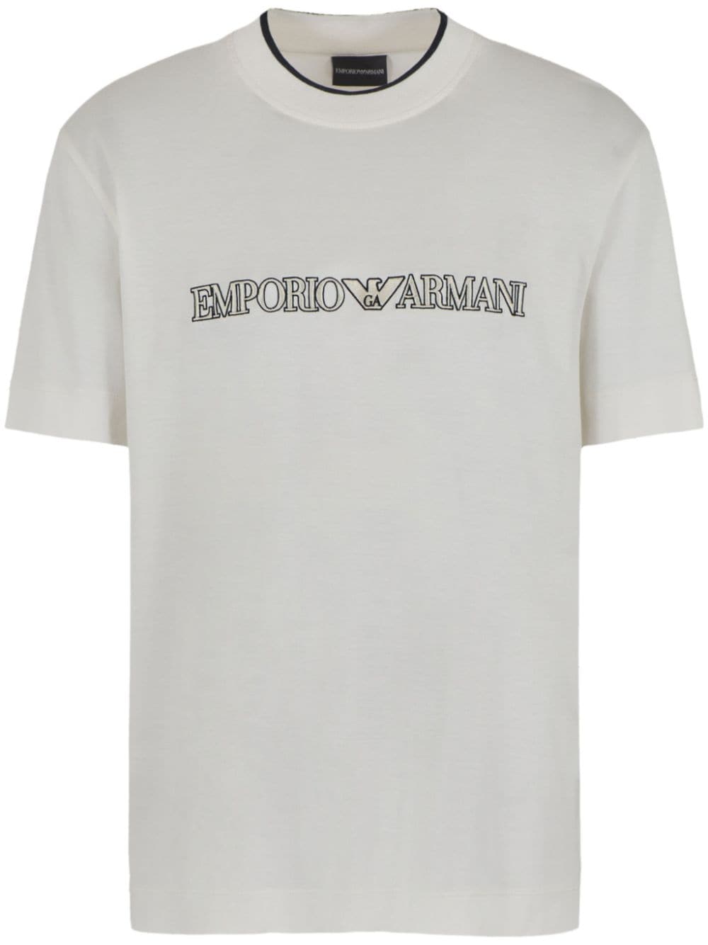 Emporio Armani logo-embroidered cotton T-shirt - White von Emporio Armani