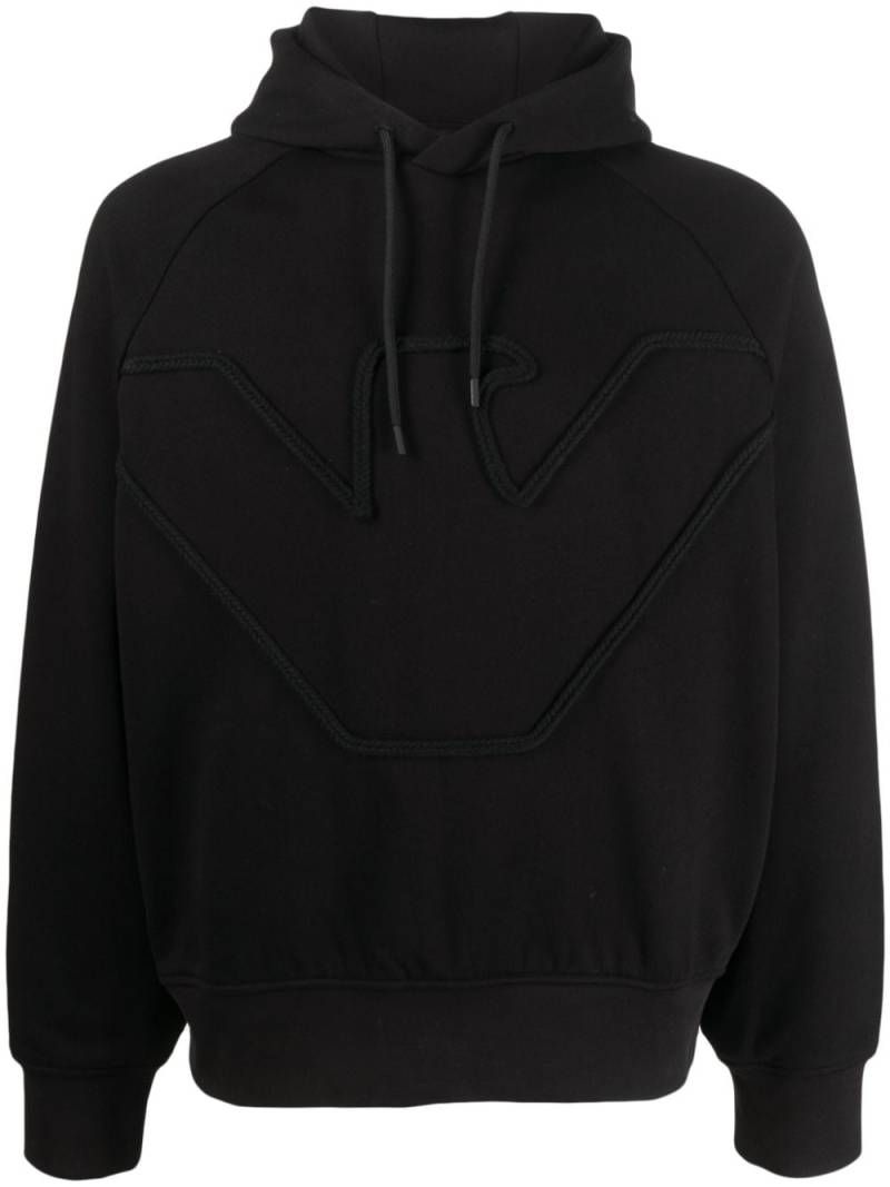 Emporio Armani logo-embroidered cotton hoodie - Black von Emporio Armani