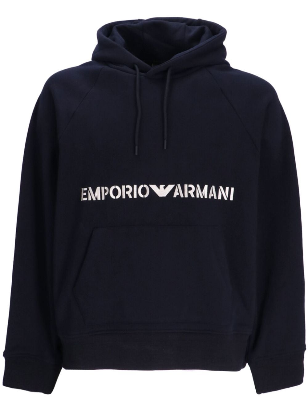 Emporio Armani logo-embroidered cotton hoodie - Blue von Emporio Armani
