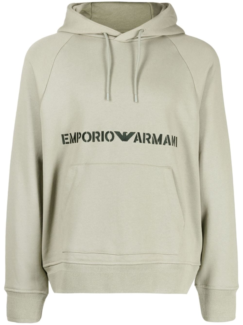 Emporio Armani logo-embroidered cotton hoodie - Green von Emporio Armani