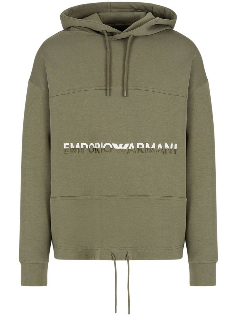 Emporio Armani logo-embroidered drawstring hoodie - Green von Emporio Armani
