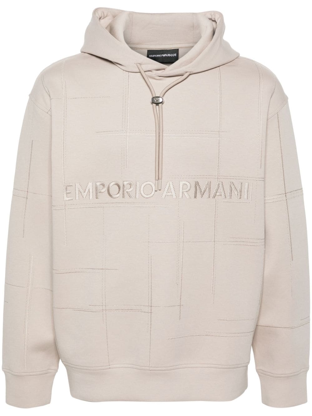 Emporio Armani logo-embroidered drop-shoulder hoodie - Neutrals von Emporio Armani