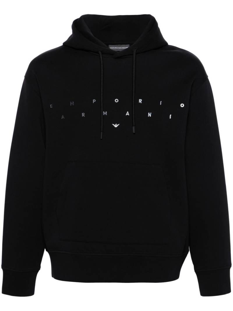 Emporio Armani logo-embroidered jersey hoodie - Black von Emporio Armani