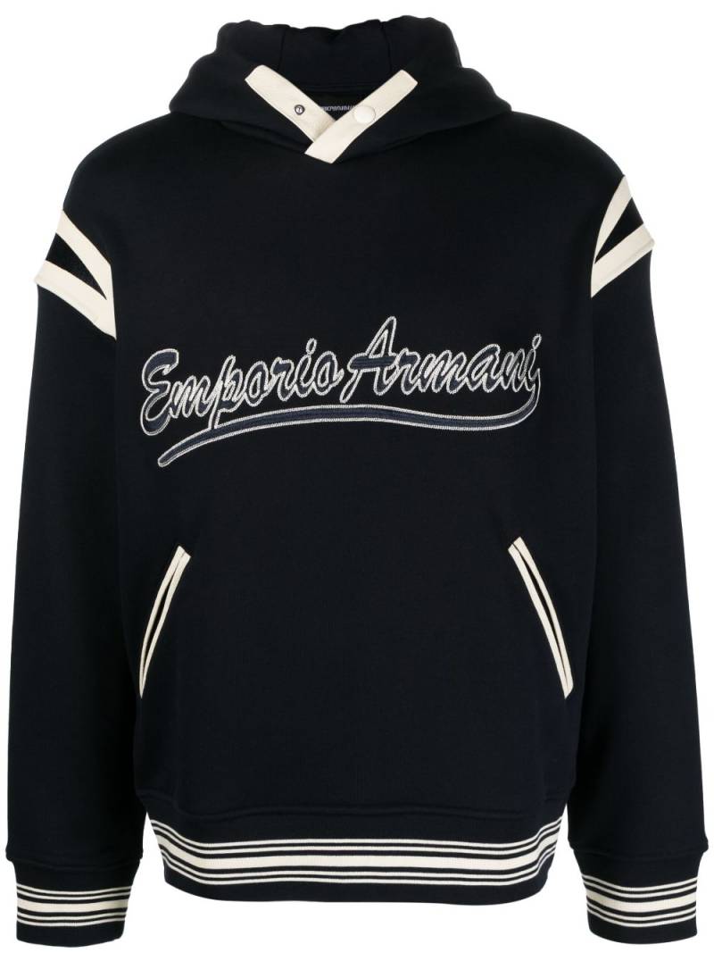 Emporio Armani logo-embroidered jersey hoodie - Blue von Emporio Armani