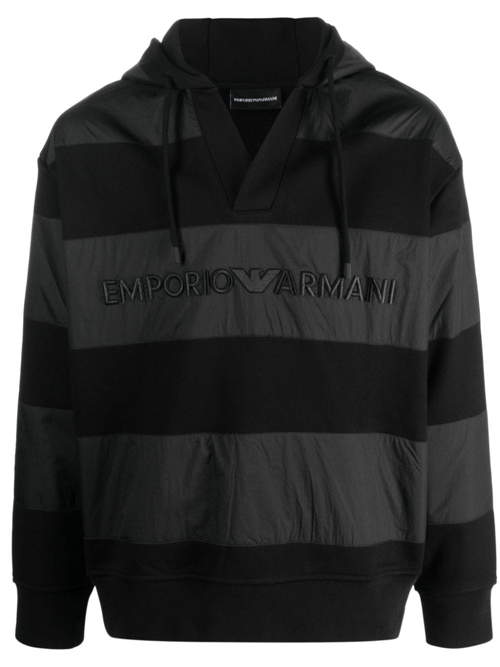 Emporio Armani logo-embroidered striped hoodie - Black von Emporio Armani
