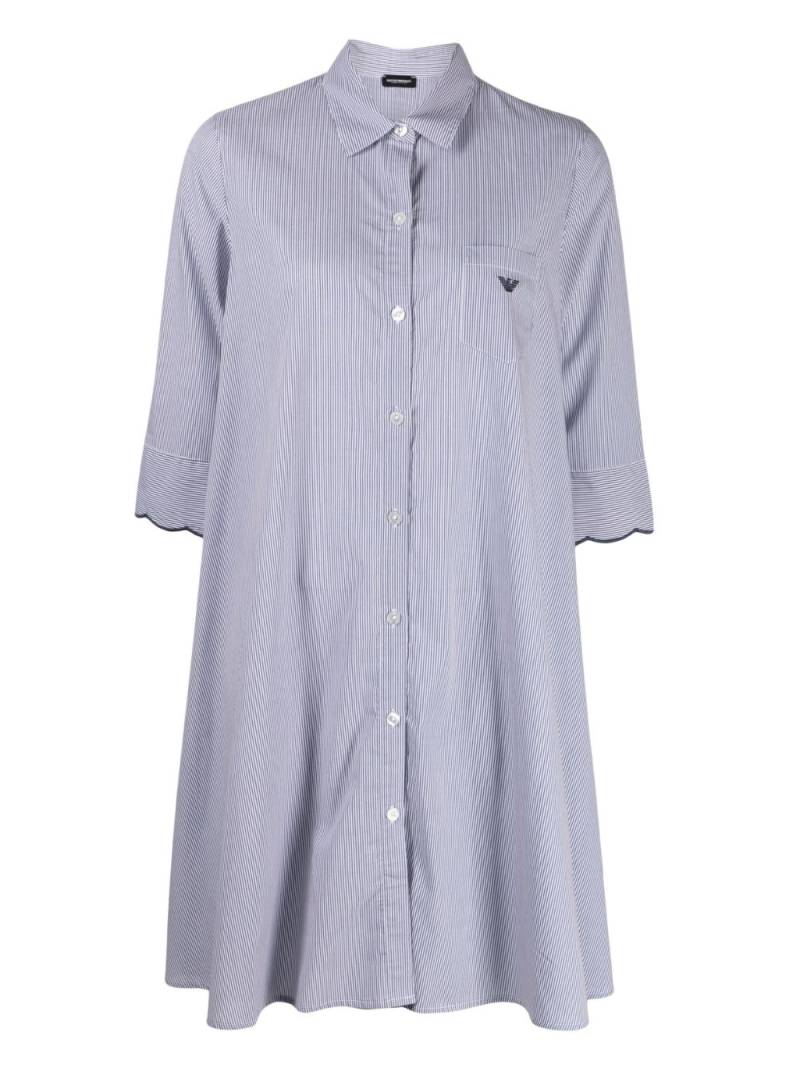 Emporio Armani logo-embroidered striped night dress - White von Emporio Armani