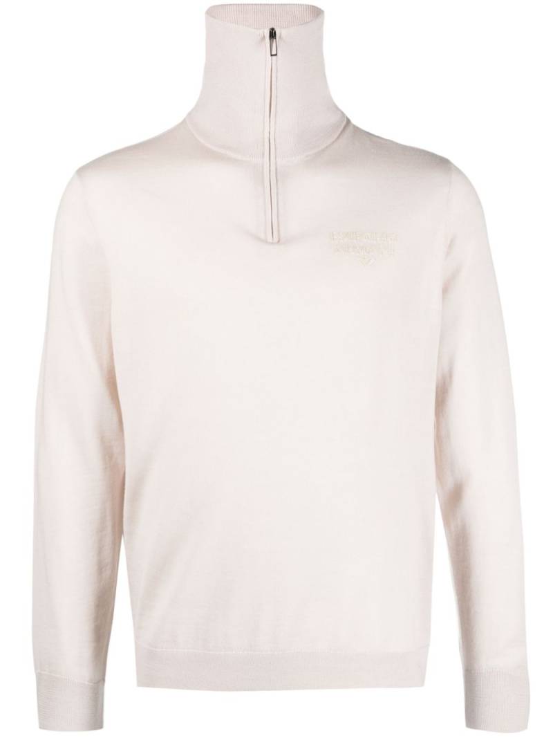 Emporio Armani logo-embroidered virgin-wool jumper - Neutrals von Emporio Armani