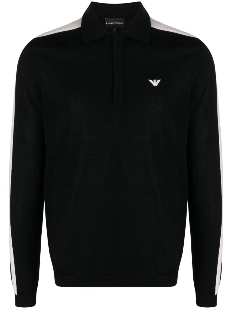 Emporio Armani logo-embroidered virgin-wool polo jumper - Black von Emporio Armani