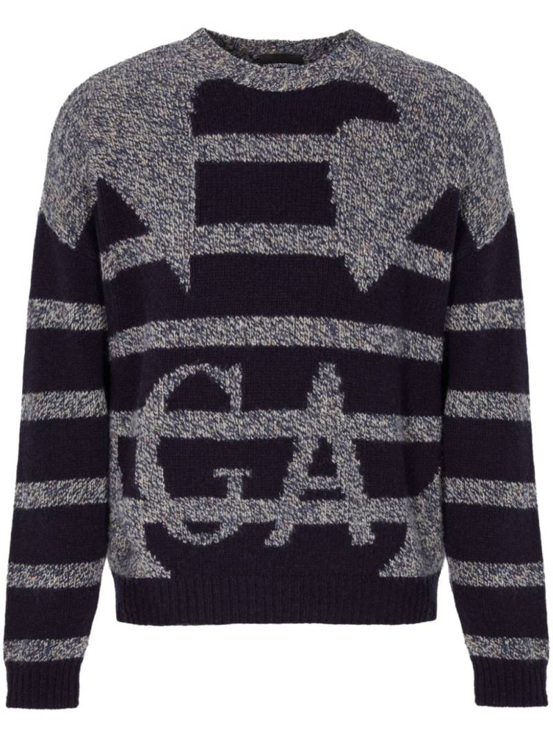 Emporio Armani logo-intarsia mélange jumper - Black von Emporio Armani