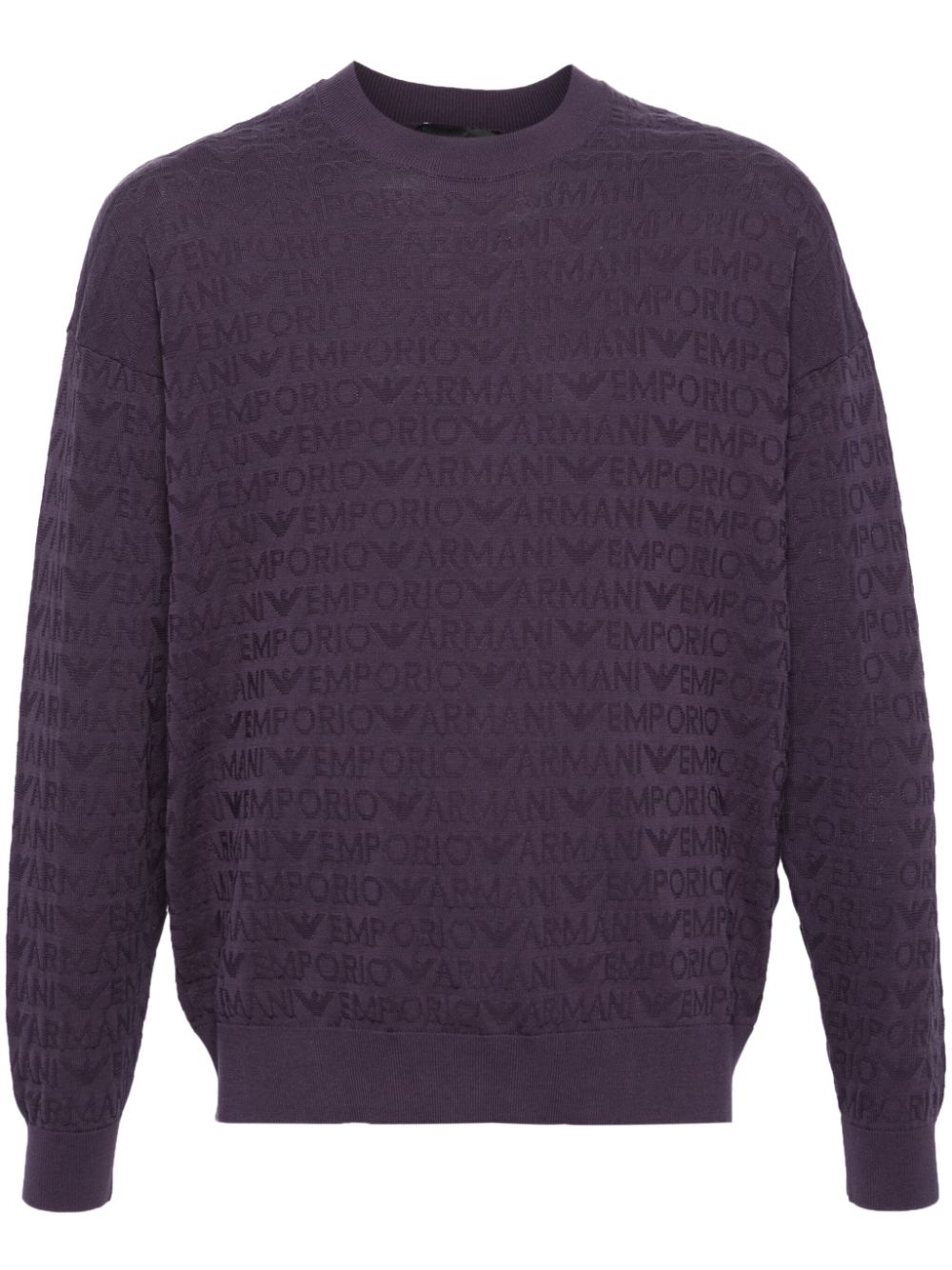 Emporio Armani logo-jacquard cotton jumper - Purple von Emporio Armani