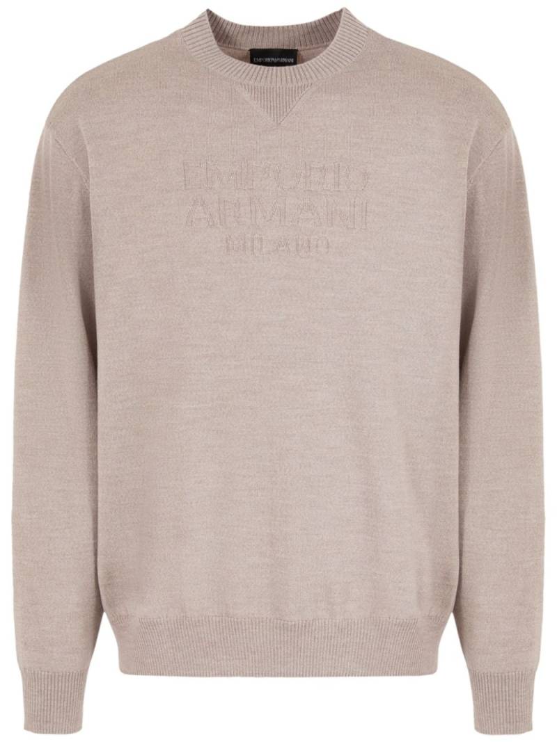 Emporio Armani logo-jacquard wool jumper - Neutrals von Emporio Armani