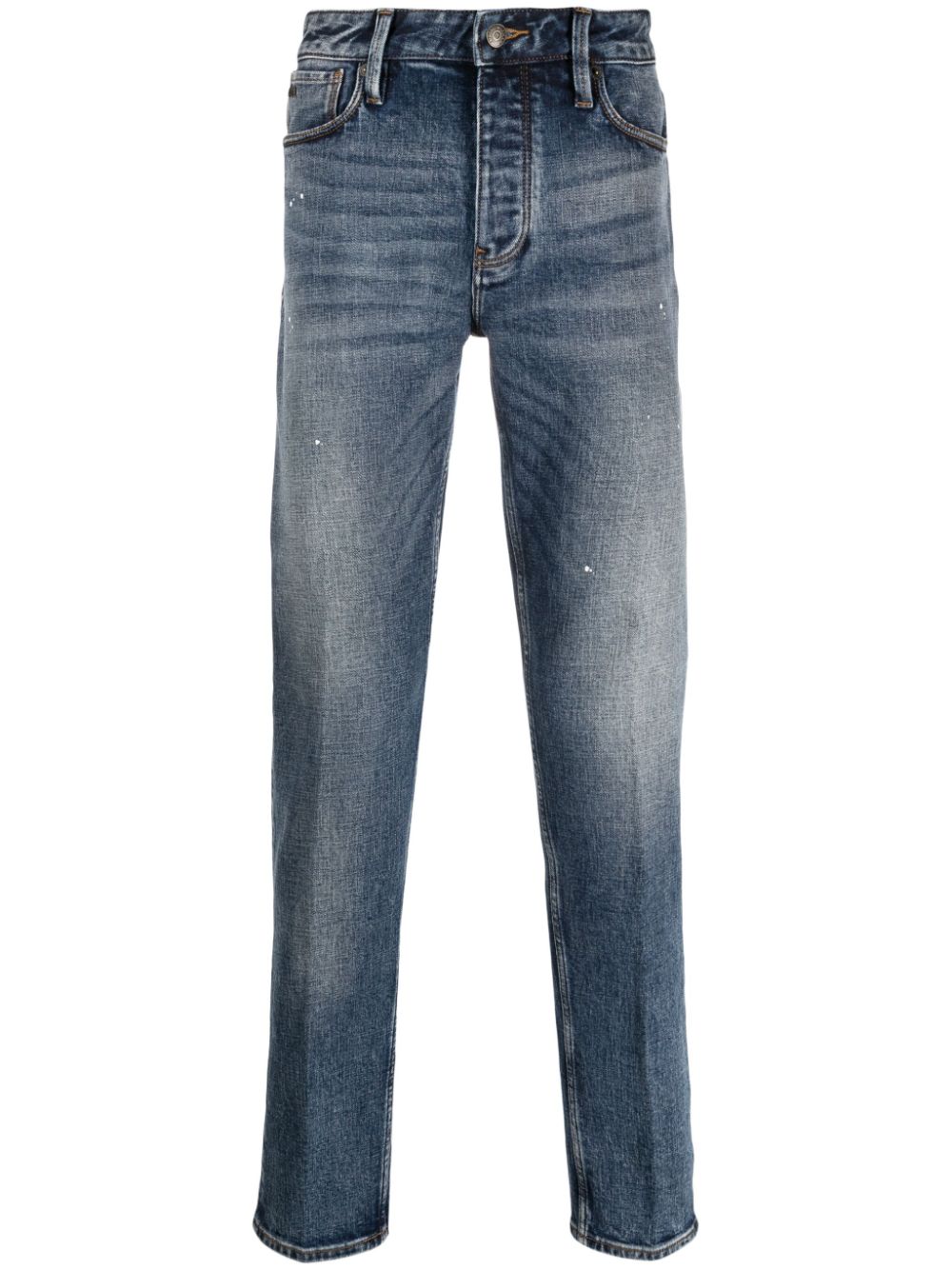 Emporio Armani logo-patch cotton-blend tapered jeans - Blue von Emporio Armani