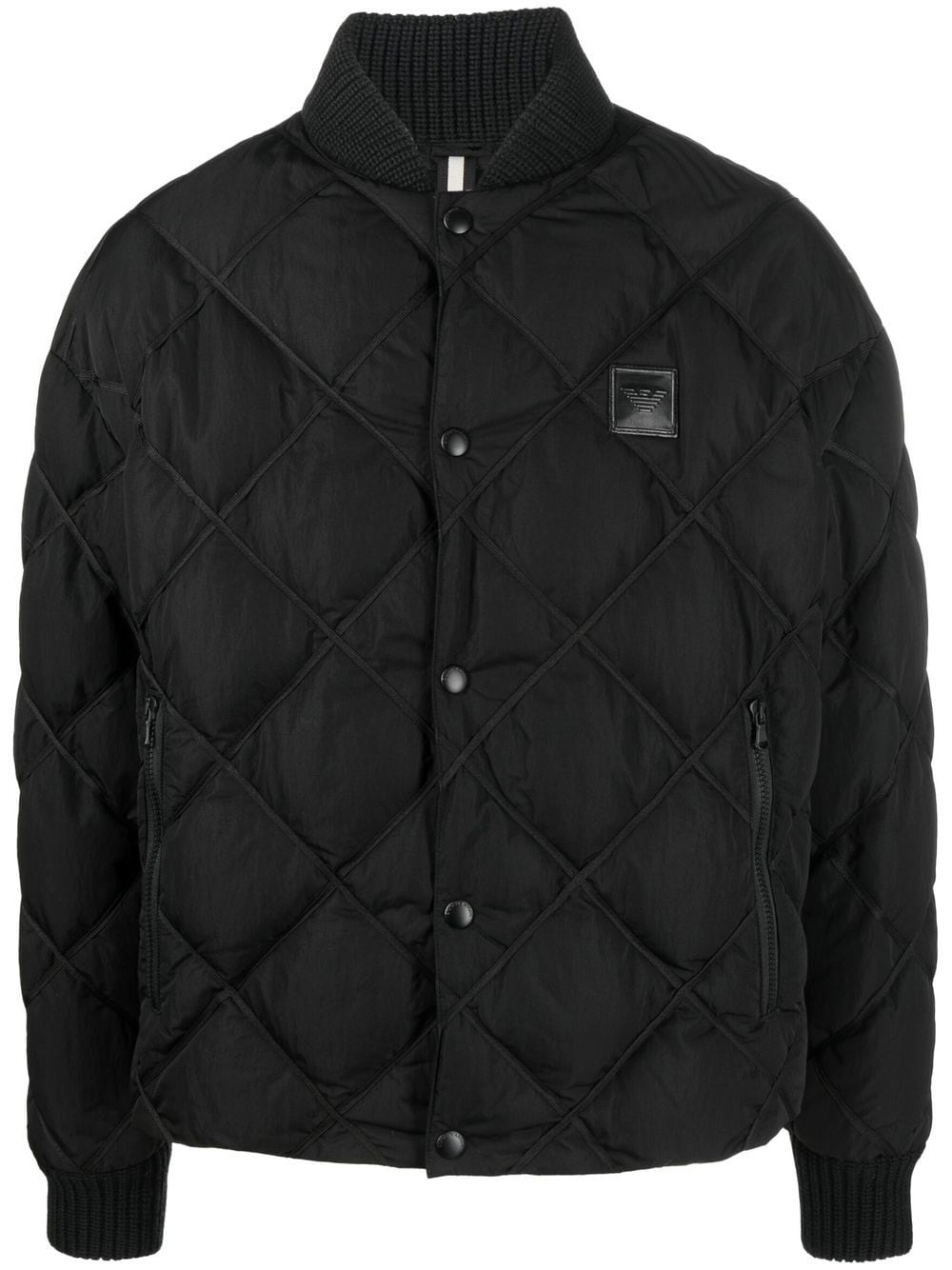 Emporio Armani logo-patch diamond-quilted bomber jacket - Black von Emporio Armani