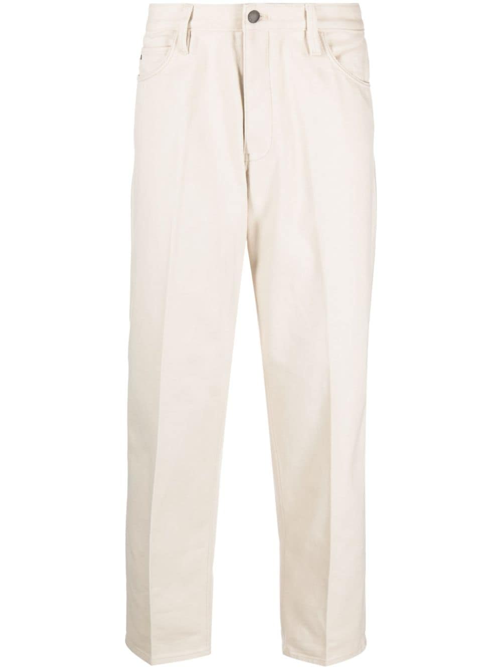 Emporio Armani logo-patch pressed-crease tapered jeans - Neutrals von Emporio Armani