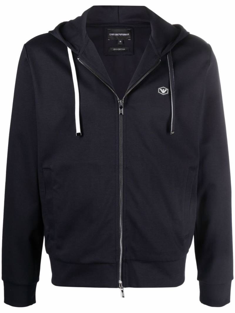 Emporio Armani logo-patch zip-up hoodie - Blue von Emporio Armani