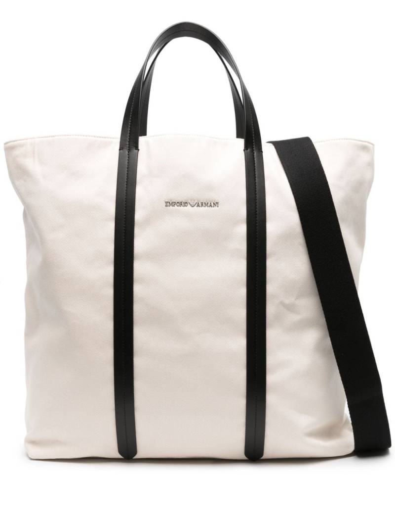 Emporio Armani logo-plaque cotton tote bag - White von Emporio Armani