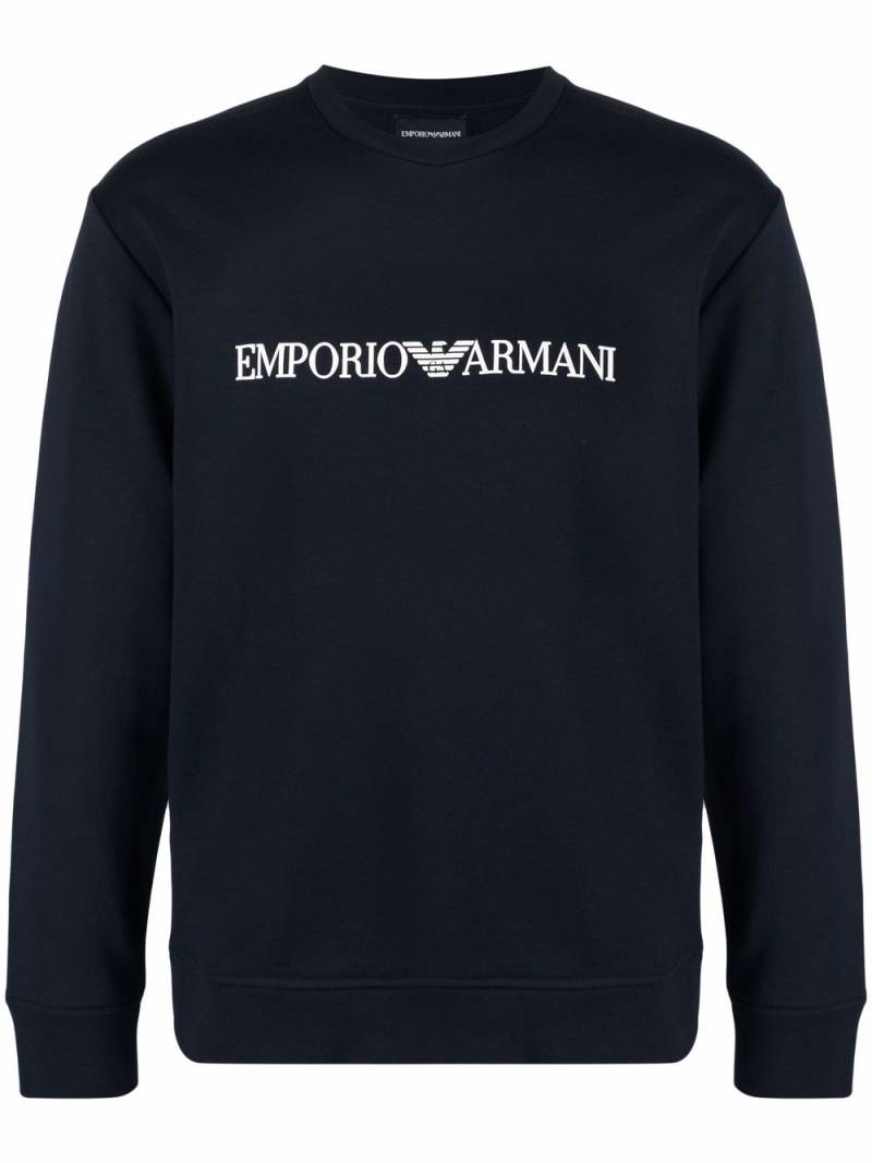 Emporio Armani logo-print crew-neck sweatshirt - Blue von Emporio Armani