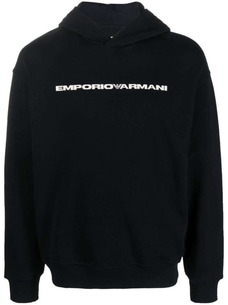 Emporio Armani logo-print organic cotton hoodie - Blue von Emporio Armani