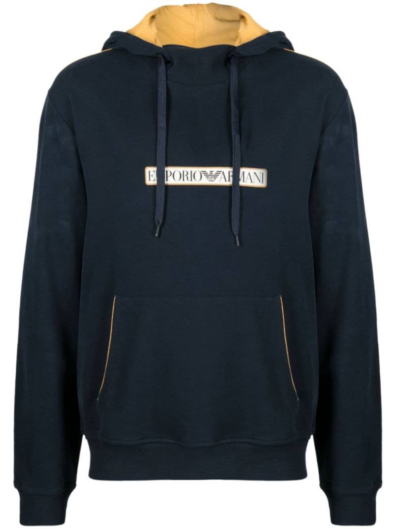 Emporio Armani logo-print piped-trim hoodie - Blue von Emporio Armani