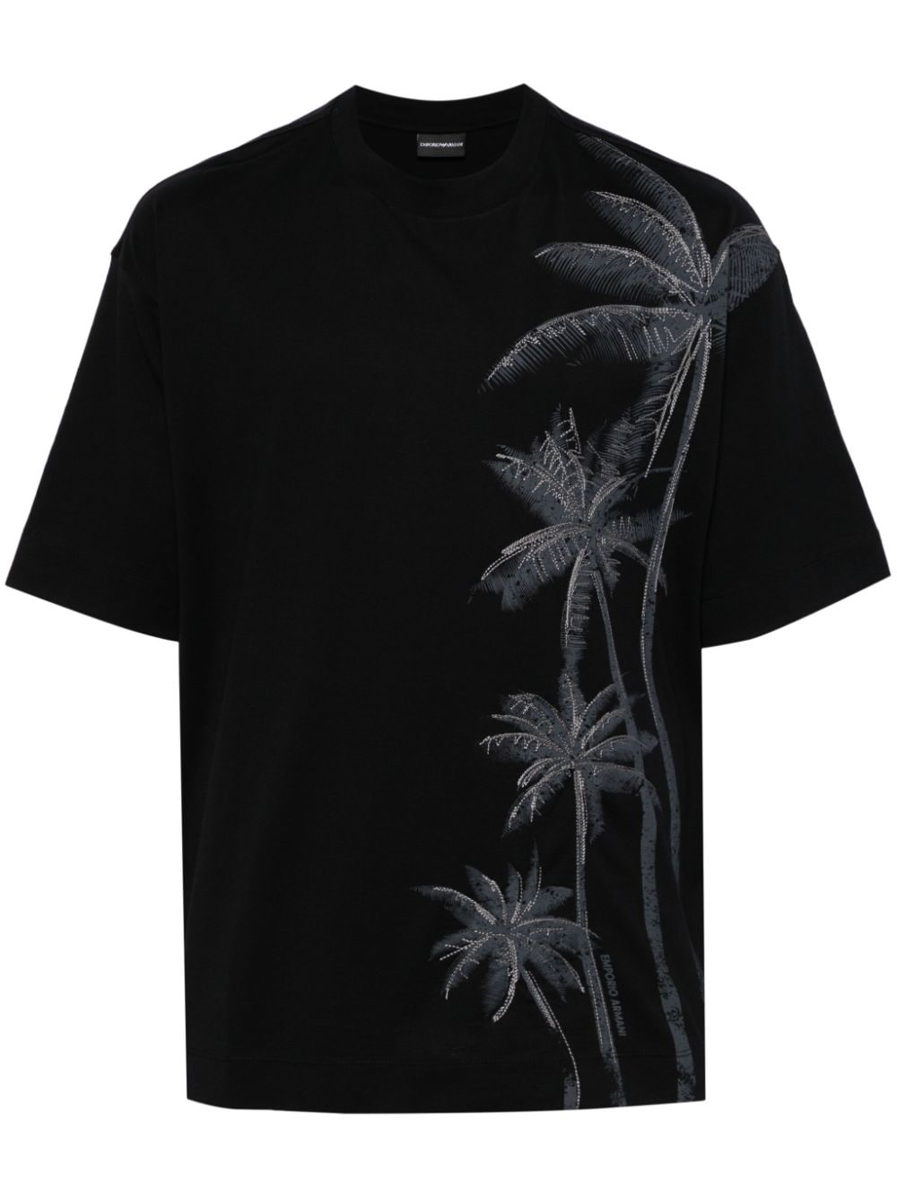 Emporio Armani palm-tree print cotton T-shirt - Black von Emporio Armani