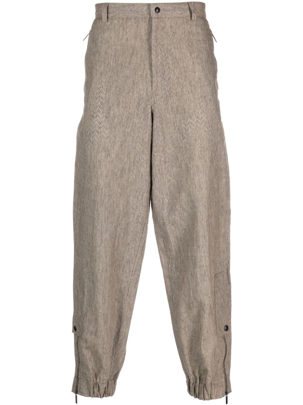 Emporio Armani perforated-embellished linen tapered trousers - Neutrals von Emporio Armani