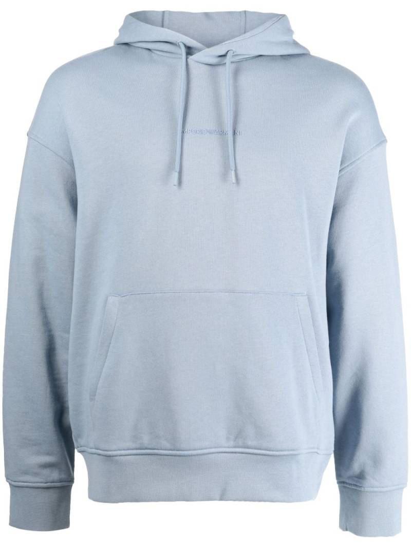 Emporio Armani pouch-pocket cotton hoodie - Blue von Emporio Armani