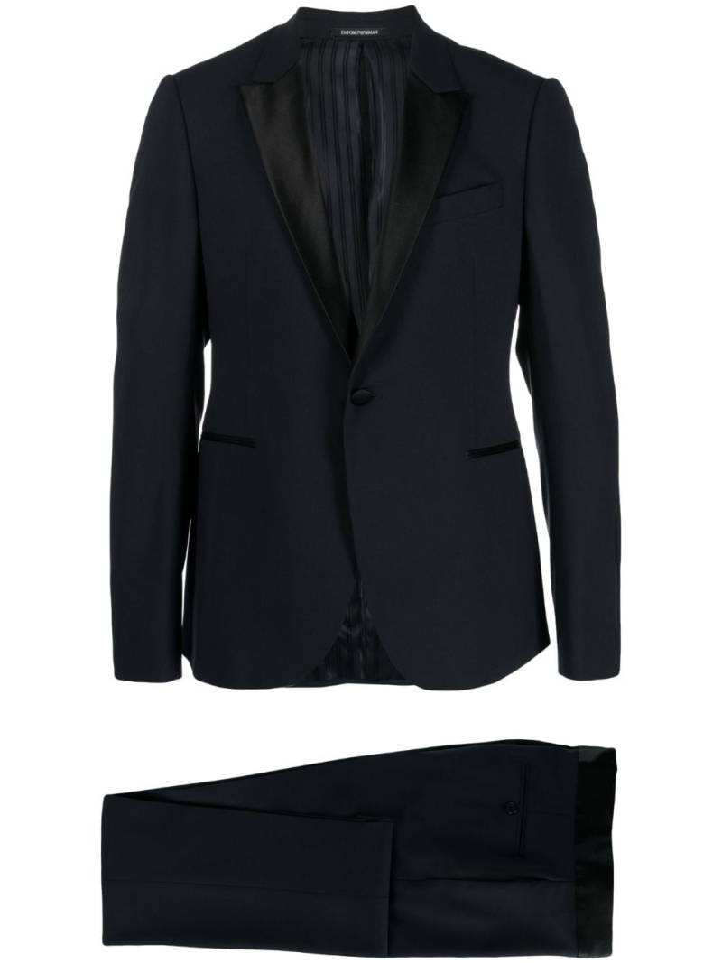 Emporio Armani satin-trim single-breasted blazer - Blue von Emporio Armani