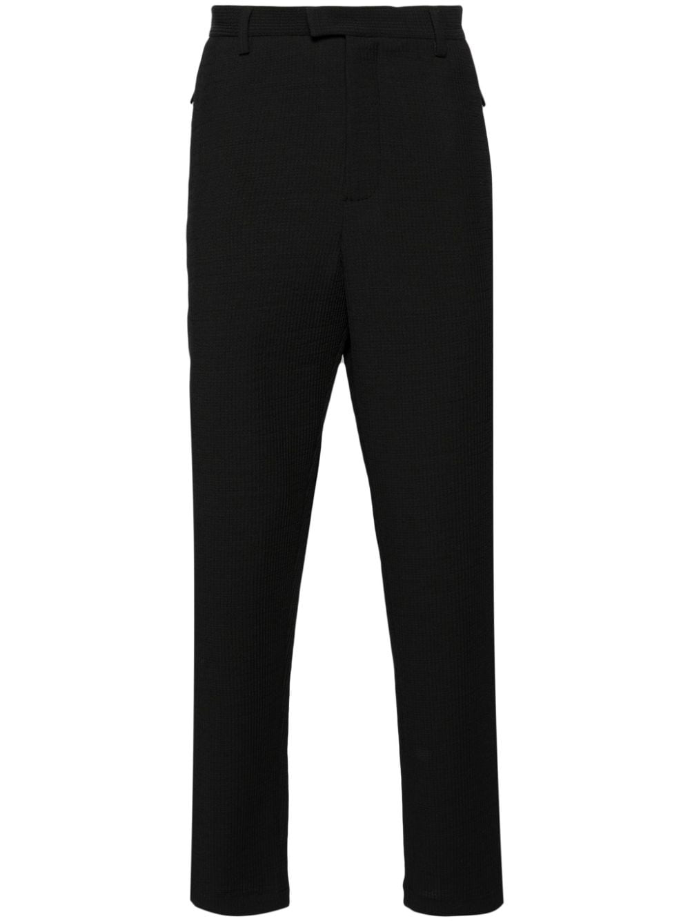 Emporio Armani seersucker-textured tapered-leg trousers - Black von Emporio Armani