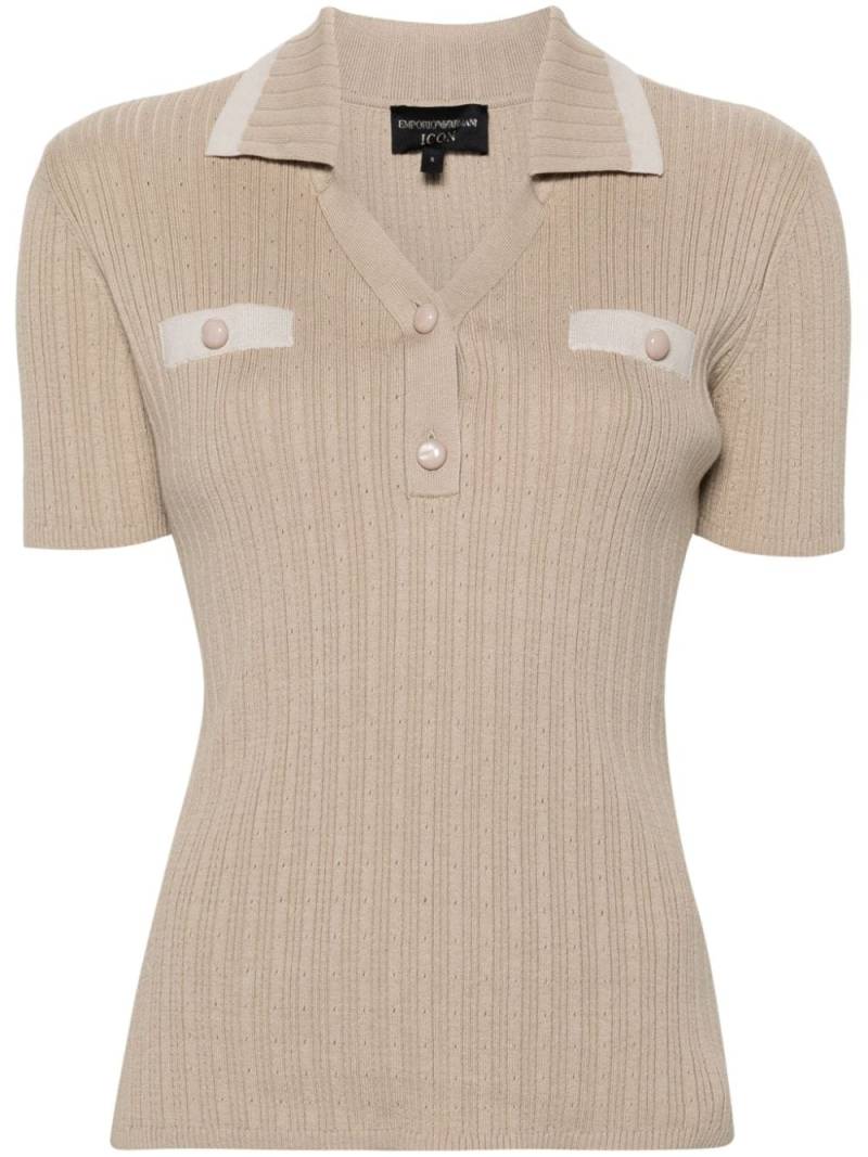 Emporio Armani short-sleeve ribbed polo top - Neutrals von Emporio Armani