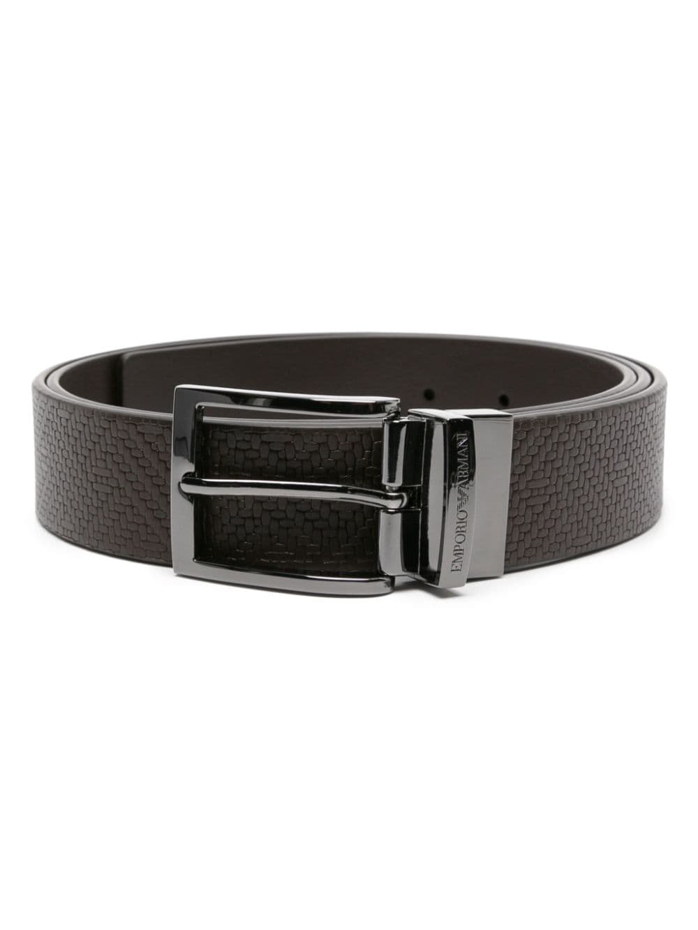 Emporio Armani weave-embossed reversible leather belt - Brown von Emporio Armani