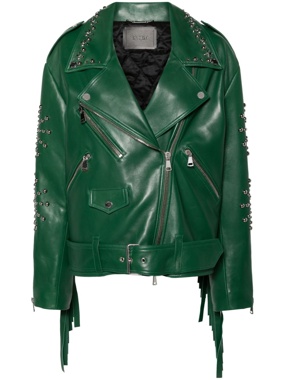 ERDEM studded fringed leather biker jacket - Green von ERDEM