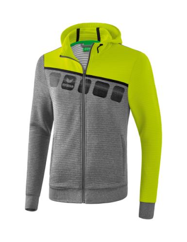 Erima 5-C Trainingsjacke mit Kapuze - grau melange/lime pop/schwarz (Grösse: S) von Erima