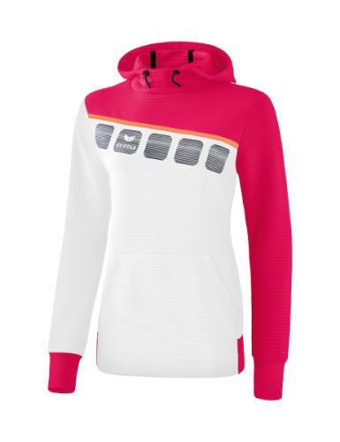 Erima Frauen 5-C Kapuzensweat - weiß/love rose/peach (Grösse: 44) von Erima