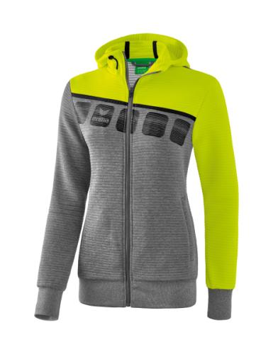 Erima Frauen 5-C Trainingsjacke mit Kapuze - grau melange/lime pop/schwarz (Grösse: 40) von Erima