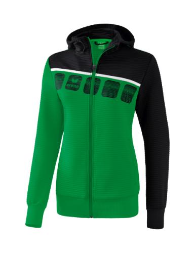 Erima Frauen 5-C Trainingsjacke mit Kapuze - smaragd/schwarz/weiß (Grösse: 44) von Erima