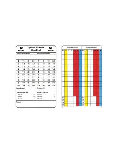 Erima Spielnotizkarten Handball - diverse (Grösse: 1) von Erima