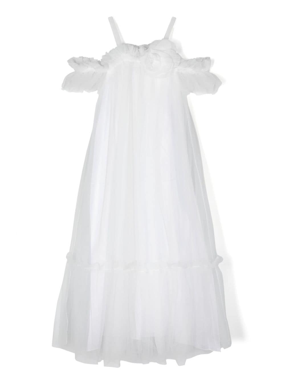 Ermanno Scervino Junior floral-appliqué tulle dress - White von Ermanno Scervino Junior