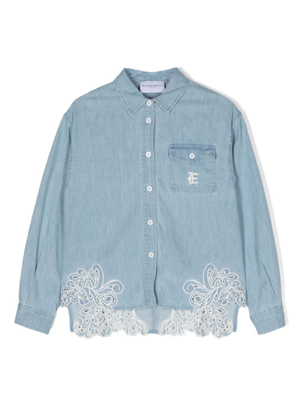 Ermanno Scervino Junior floral-embroidery denim shirt - Blue von Ermanno Scervino Junior