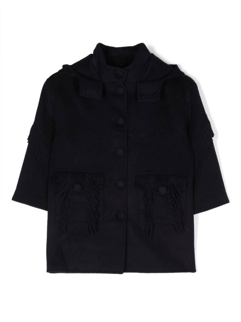 Ermanno Scervino Junior fringe-detail wool-blend coat - Blue von Ermanno Scervino Junior