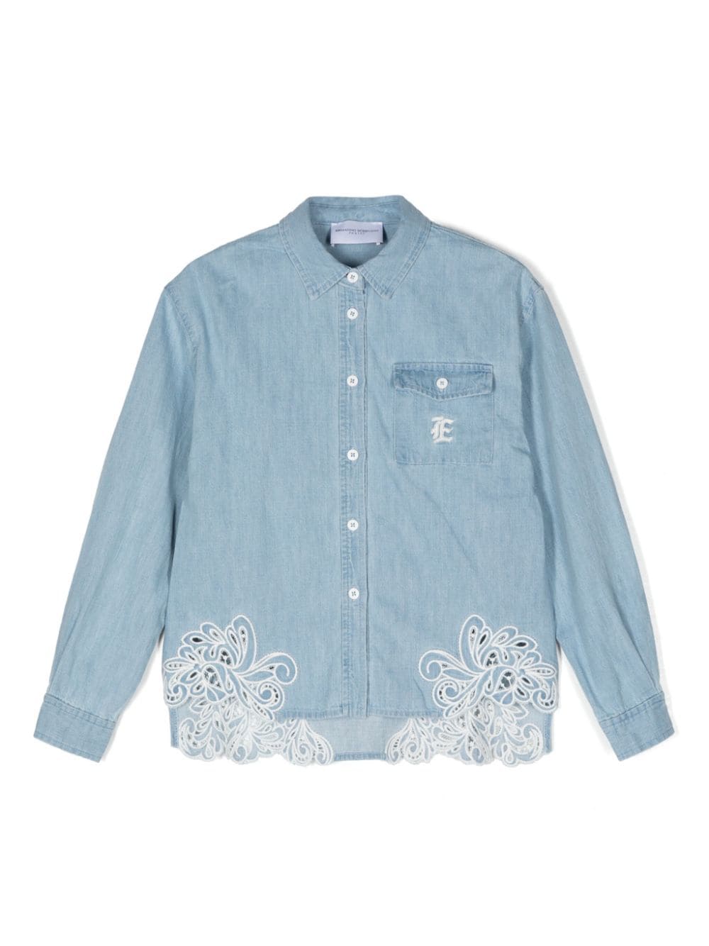 Ermanno Scervino Junior guipure-detail denim shirt - Blue von Ermanno Scervino Junior