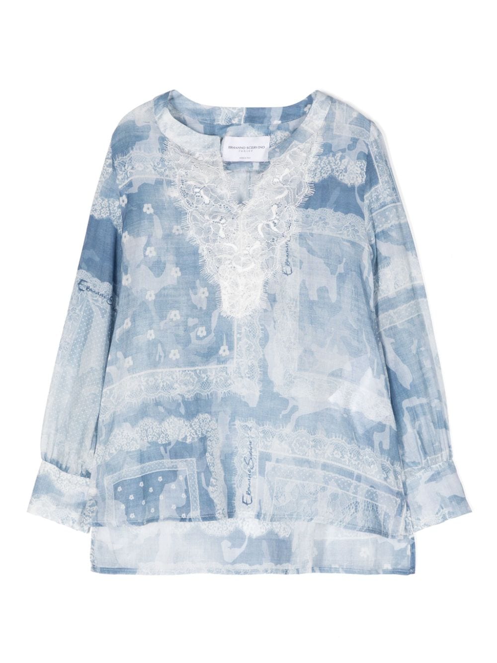 Ermanno Scervino Junior lace-detail blouse - Blue von Ermanno Scervino Junior