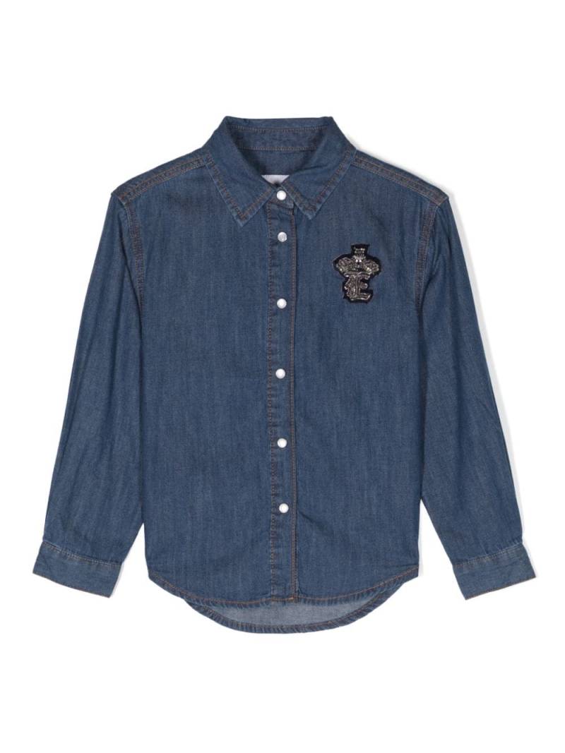 Ermanno Scervino Junior logo-patch denim shirt - Blue von Ermanno Scervino Junior