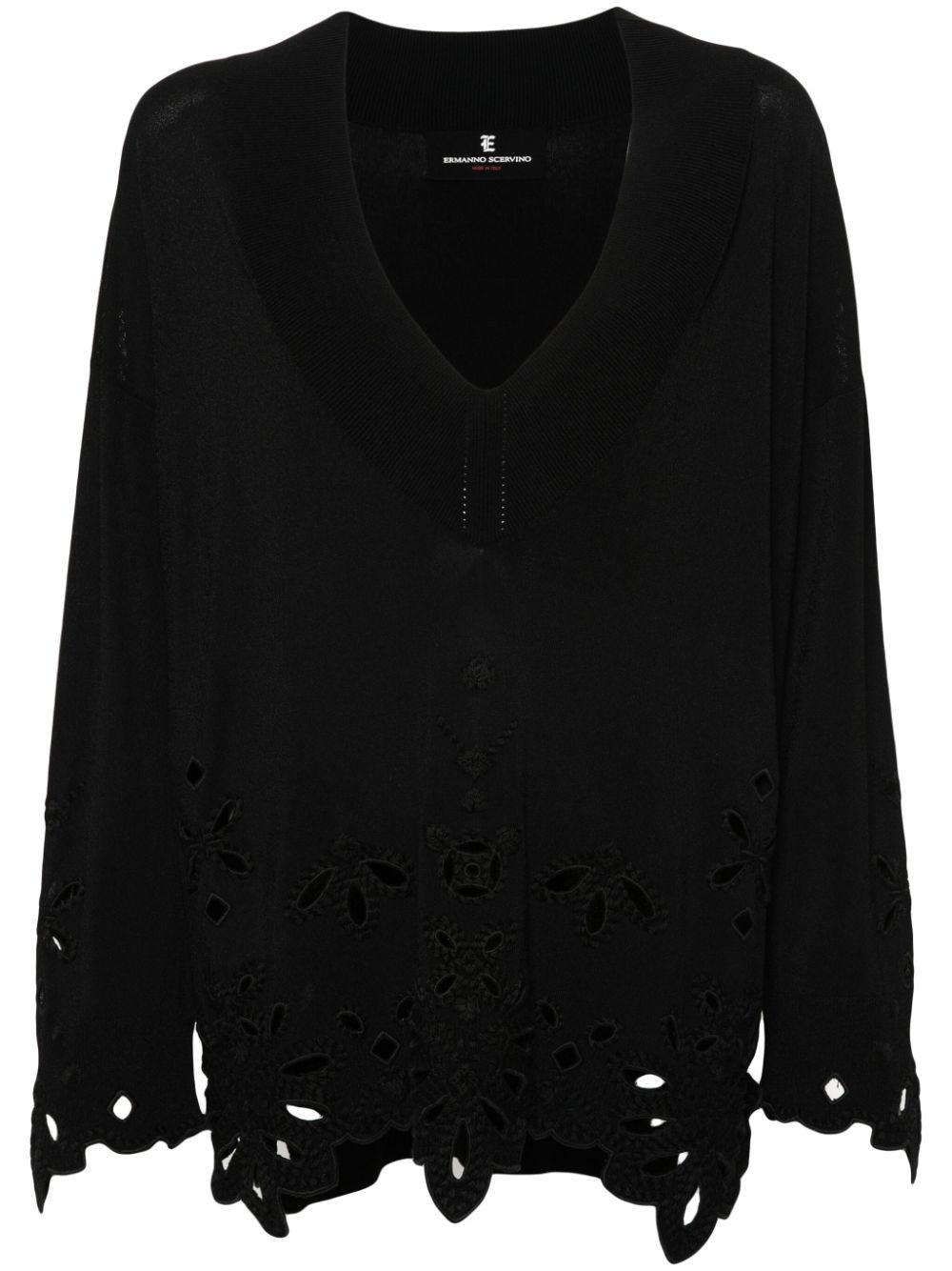 Ermanno Scervino broderie-anglaise ribbed jumper - Black von Ermanno Scervino