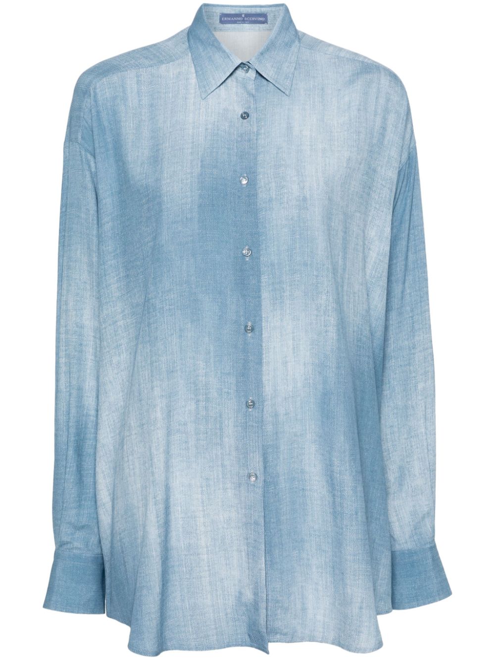 Ermanno Scervino denim-print crepe shirt - Blue von Ermanno Scervino