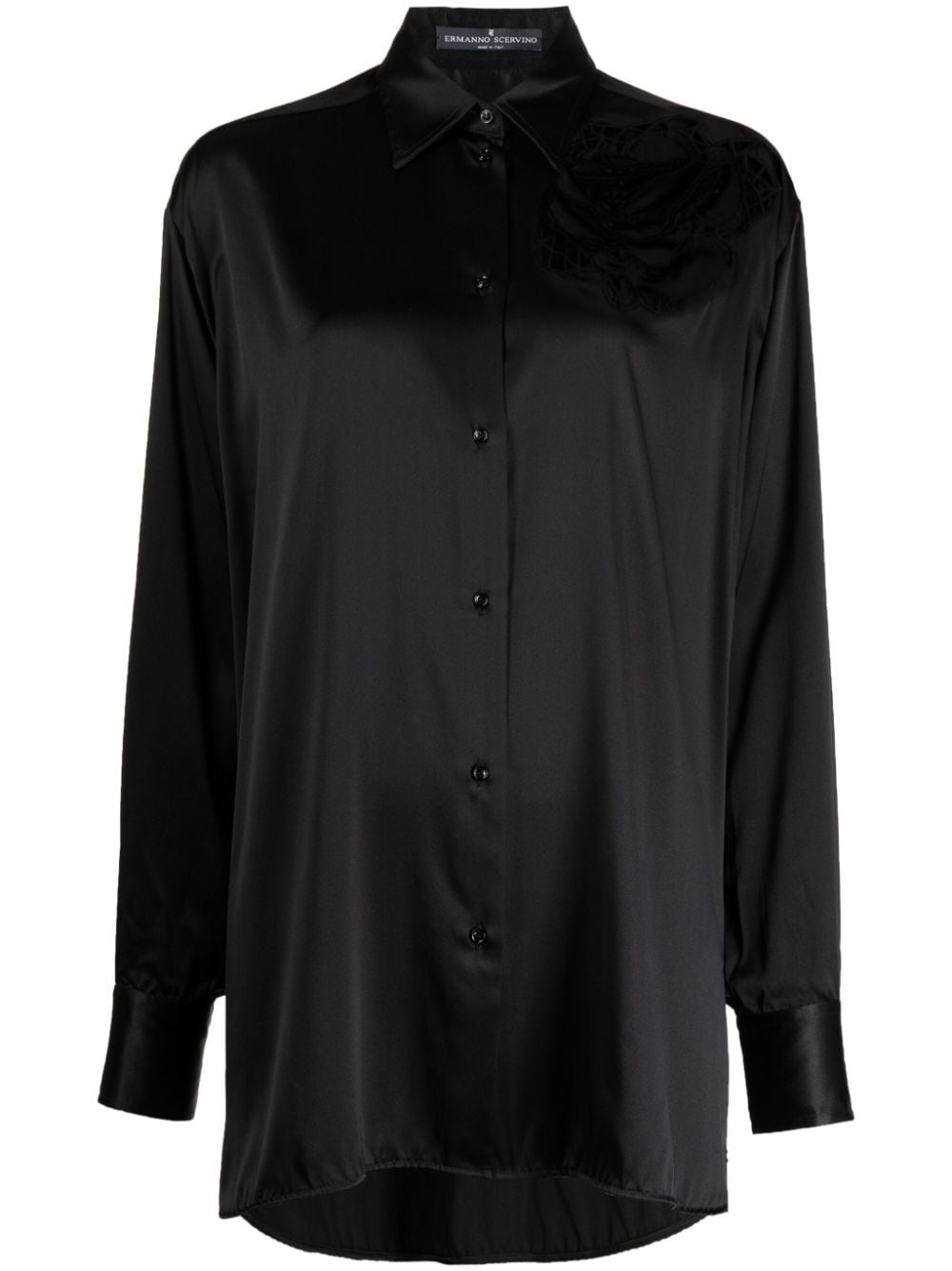 Ermanno Scervino flower-detailing silk shirt - Black von Ermanno Scervino