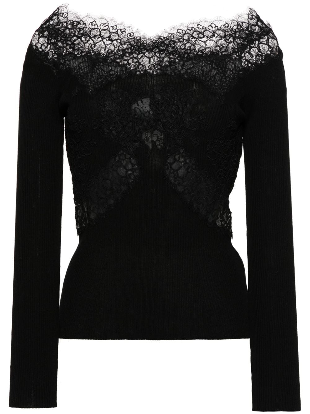 Ermanno Scervino lace-detailing fine-ribbed top - Black von Ermanno Scervino