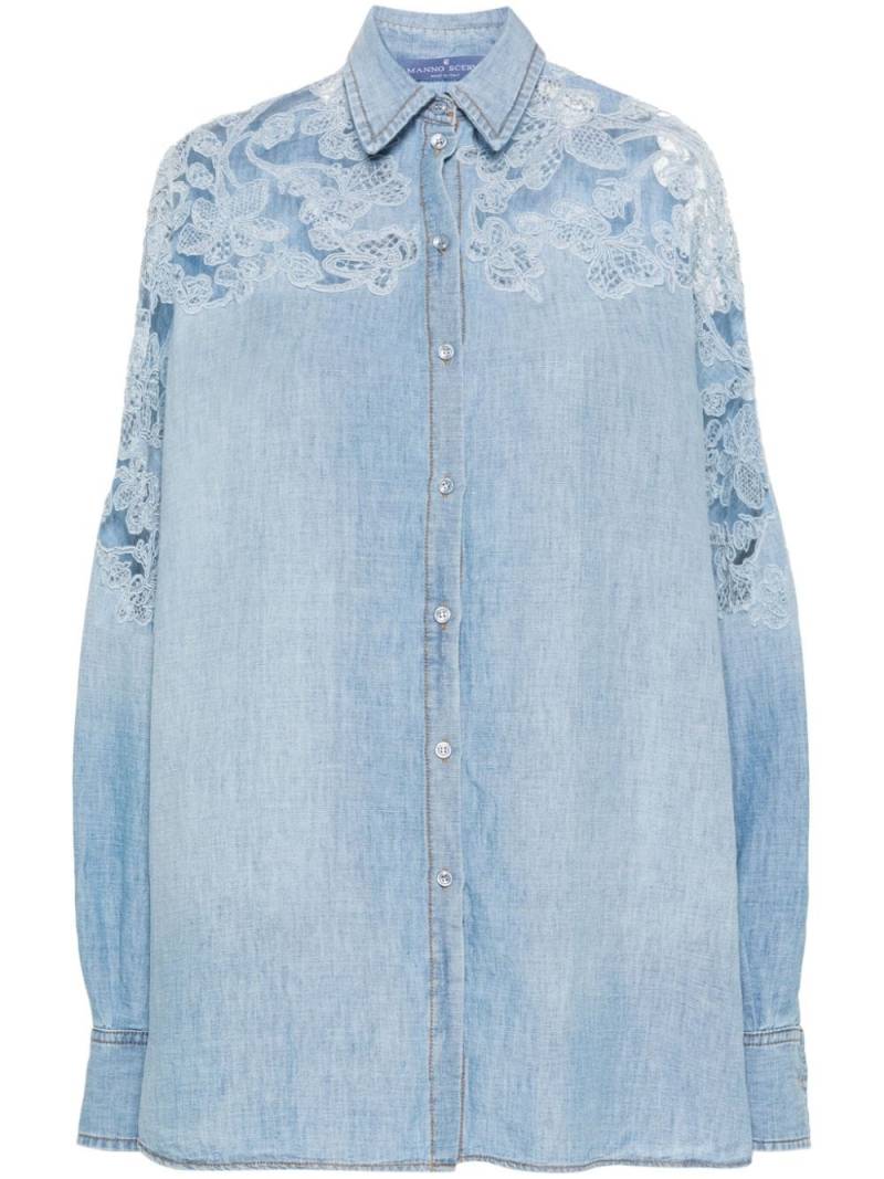 Ermanno Scervino lace-panelled shirt - Blue von Ermanno Scervino